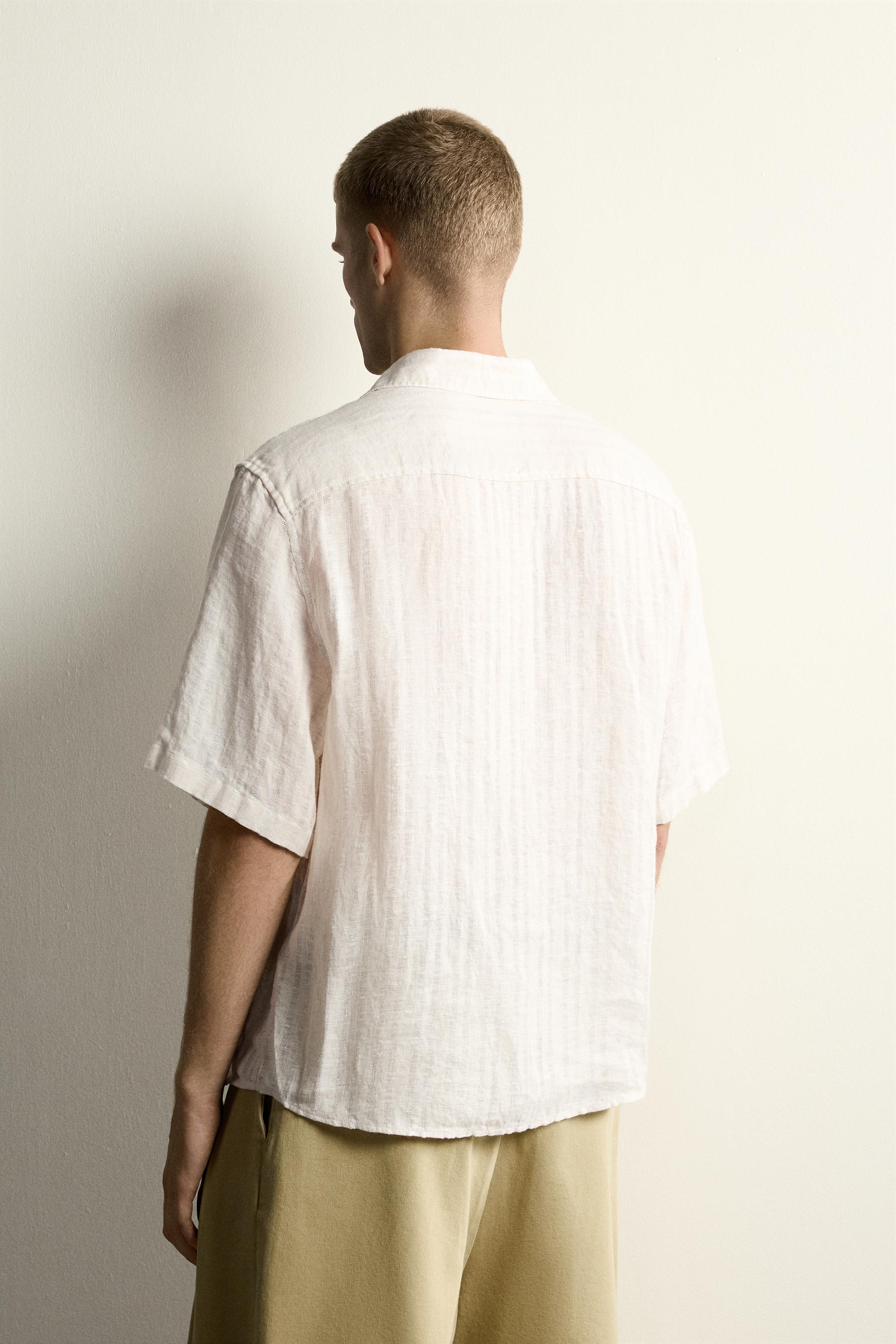 100% LINEN STRIPED JACQUARD SHIRT